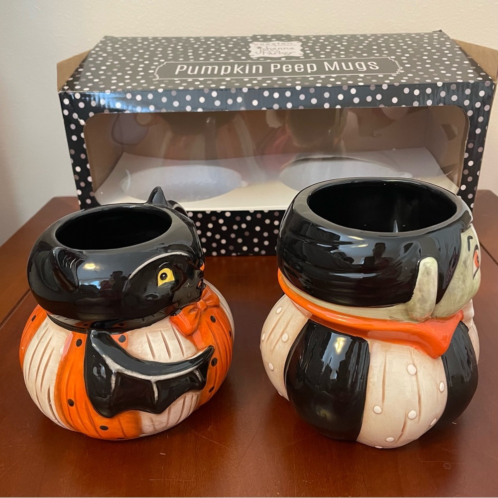 NIB JOHANNA PARKER PUMPKIN PEEPS BAT & VAMPIRE MUGS Cups Halloween Holiday Tea - Picture 4 of 16